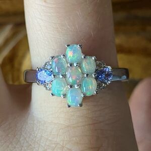 Natural Ethiopian Opal Tanzanite Sterling Silver Ring Size 10
